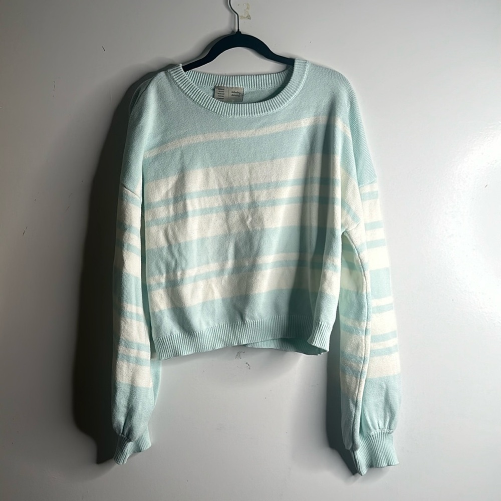 Saturday Sunday anthropology blue white striped sweater size xL blue white